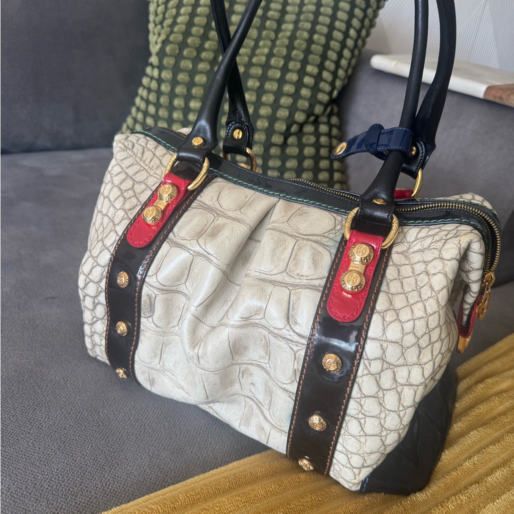 Marino Orlandi Cream And Multicolor Satchel With Red Highlights Never Worn.
